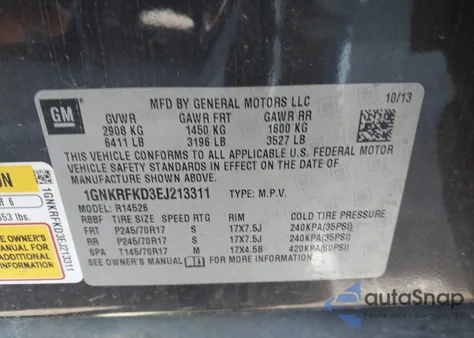 2014 Chevrolet Traverse Ls from USA, damaged, VIN 1GNKRFKD3EJ213311